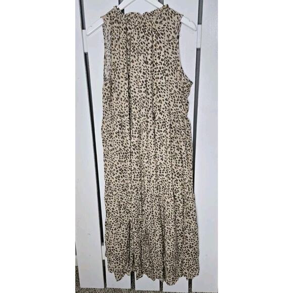 Petal + Pup Sleeveless Tiered Midi Tan Brown Leopard High Low Flowy Dress M/L - Picture 2 of 7